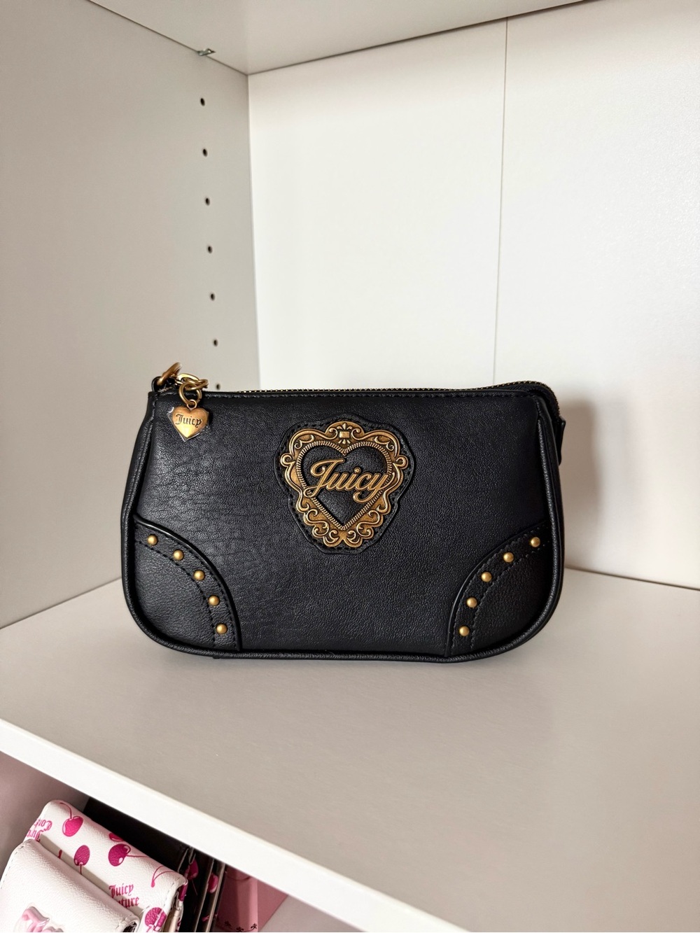 Juicy Couture “In Her Juicy Era” Black Leatherette Wristlet Clutch